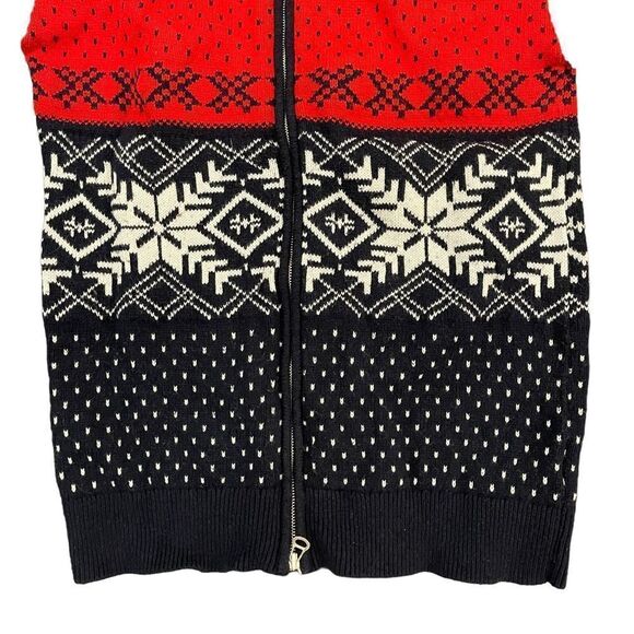 TOMMY HILFIGER Fair Isle Christmas Cardigan Navy Red White Sweater Zip Men's L - Picture 3 of 9